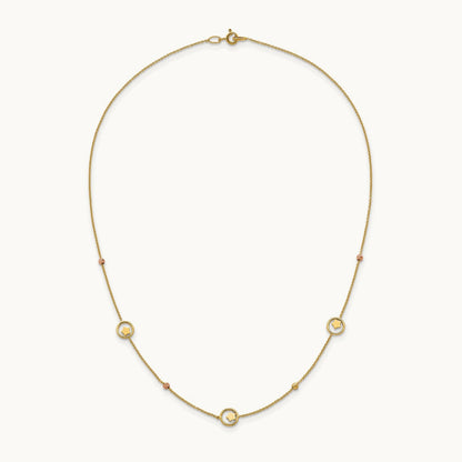 Polished Stars in Circle with D/C Beads 16.75in Necklace, 14K