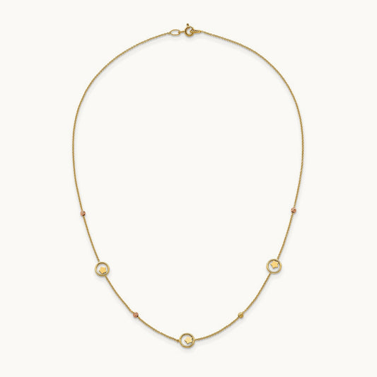 Polished Stars in Circle with D/C Beads 16.75in Necklace, 14K