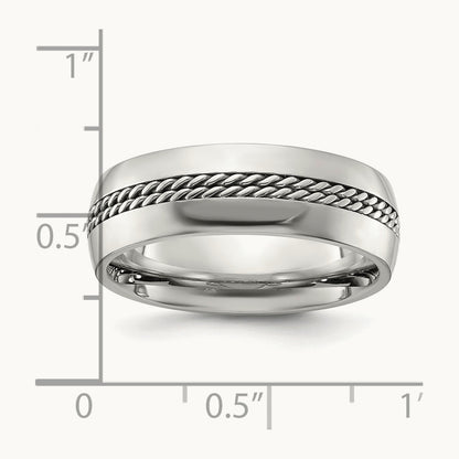 Polished with Curb Chain Inlay Band, 7mm, Titanium