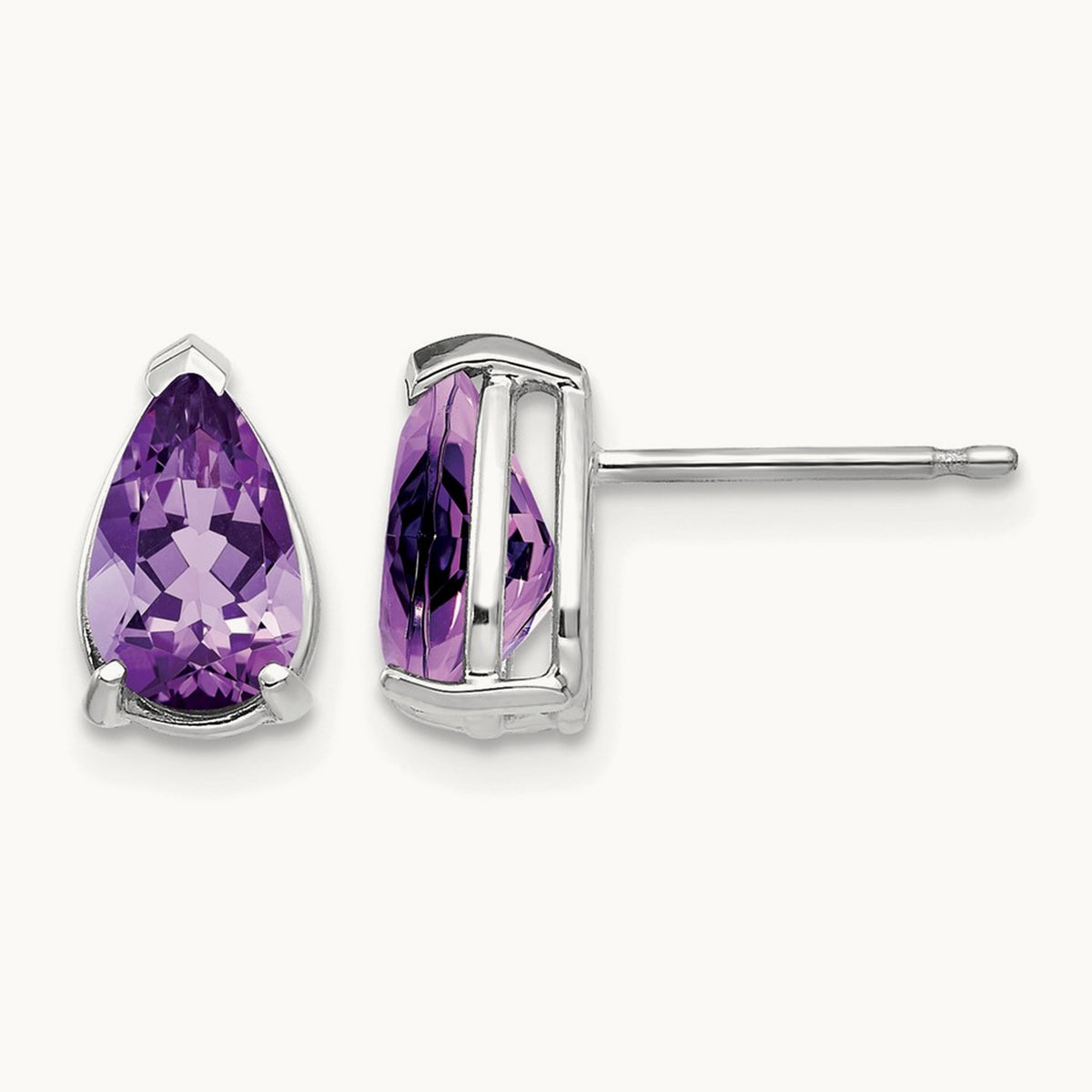 8x5mm Pear Amethyst Earrings, 14K White Gold