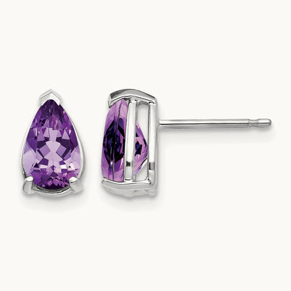 8x5mm Pear Amethyst Earrings, 14K White Gold