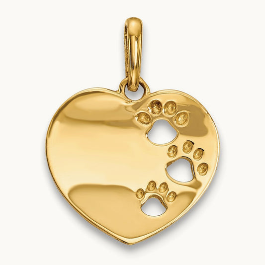 Childrens Heart with Pawprints Pendant, 14K