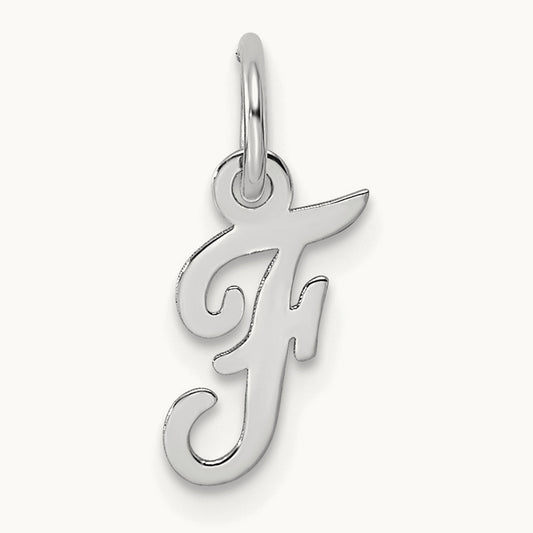 Small Script Letter F Initial Charm, 14K White Gold