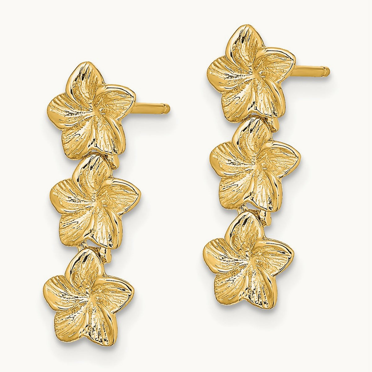 Triple Flower Post Dangle Earrings, 14K