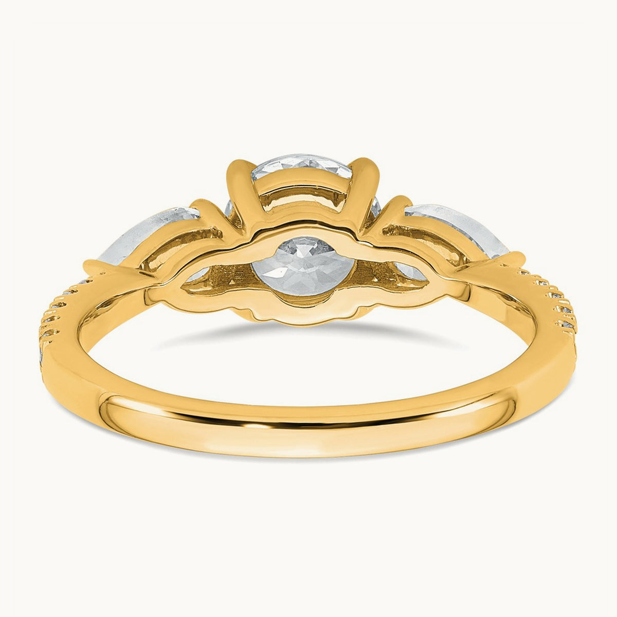 Round Center Semi-Mount 3 Stone Engagement Ring, 0.50-0.75 ct tw Lab-Grown Diamond — 5/8 ct (holds 1 ct center), 14K Yellow Gold