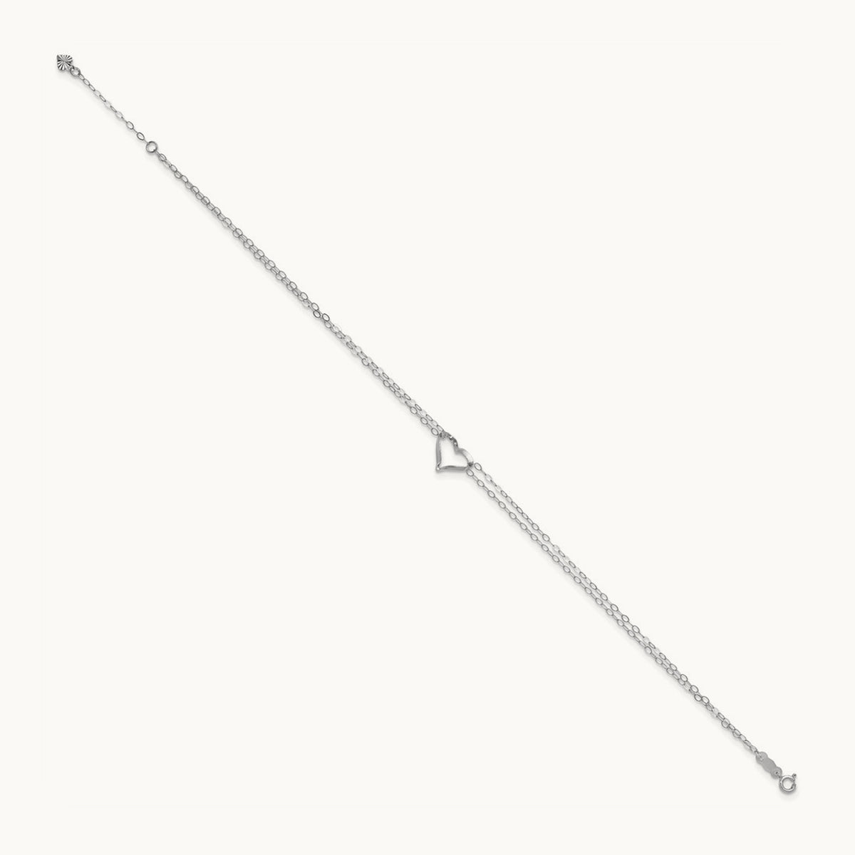 Double Strand Heart 10in Plus 1in extension Anklet — 14K White Gold
