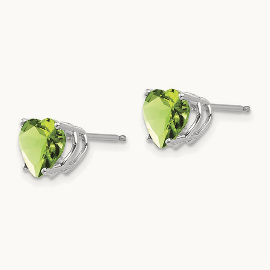 Heart Peridot Earrings, 7mm, 14K White Gold