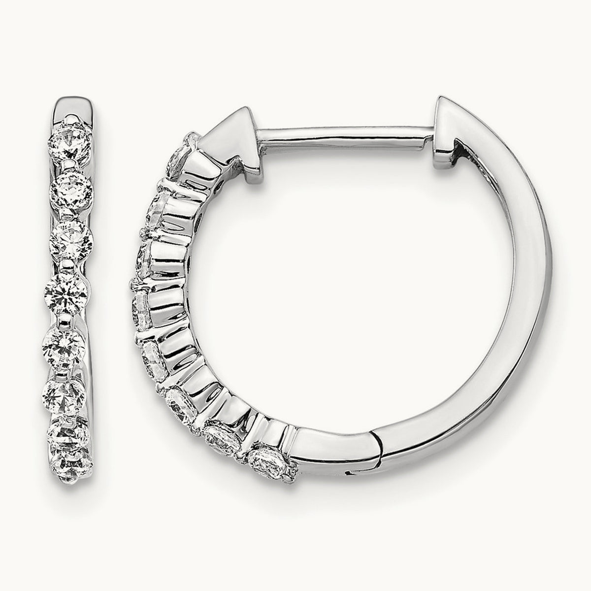 Diamond Hinged Hoop Earrings — 14K White Gold