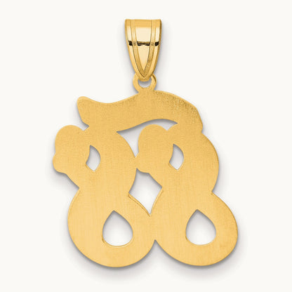 Brushed Border Script Number 88 Pendant, 14K