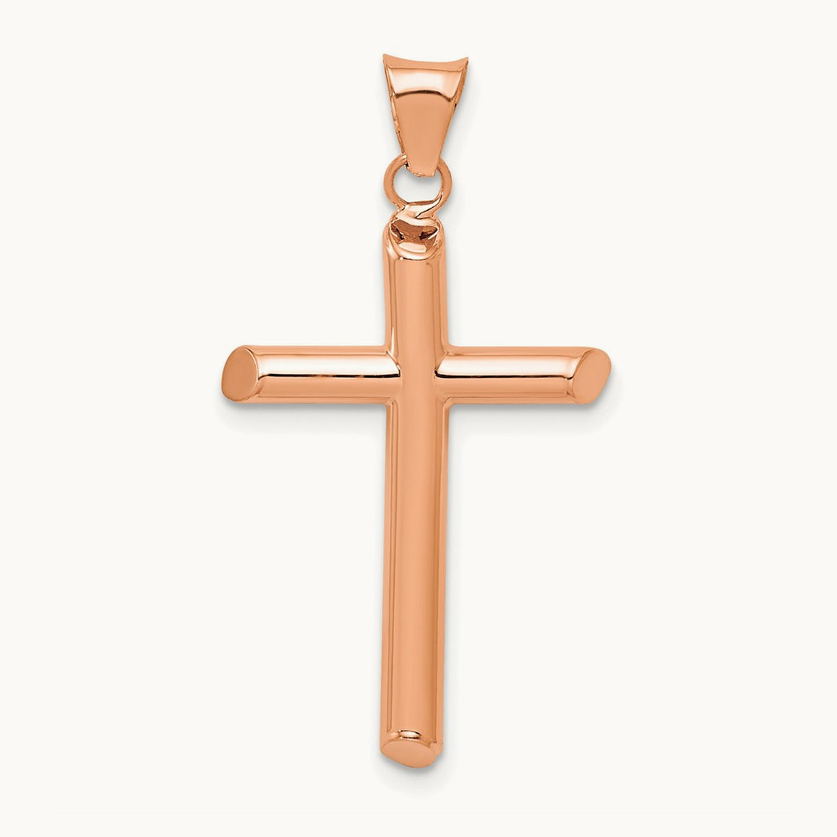 Polished Tube Cross Pendant — 14K Rose Gold
