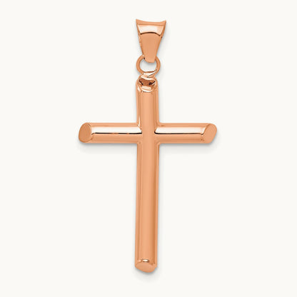 Polished Tube Cross Pendant — 14K Rose Gold