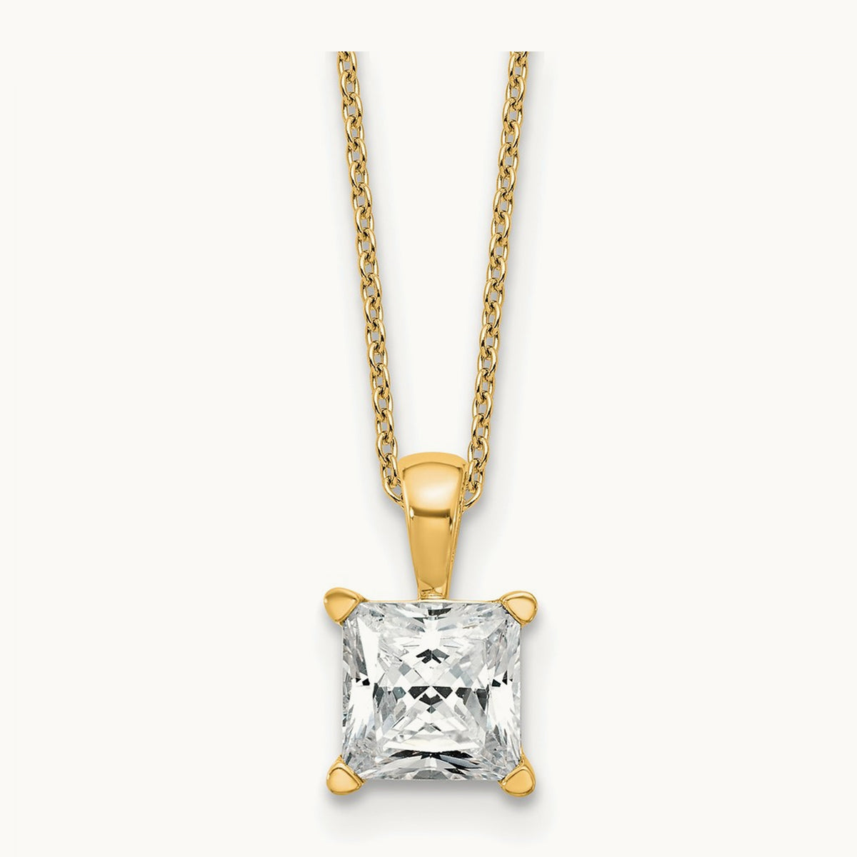 Princess Pendant Necklace, 0.50-2.00 ct tw Lab-Grown Diamond — 2 ct, 14K Yellow Gold