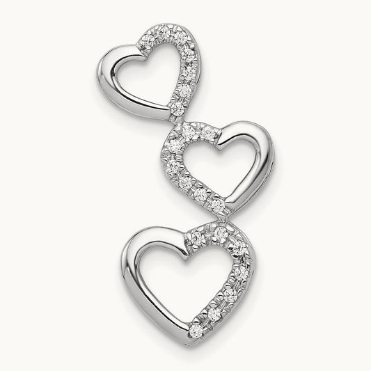 1/10ct. Diamond Triple Heart Chain Slide, 14K White Gold