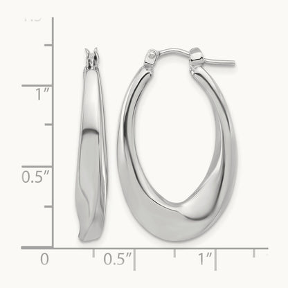 Polished Hollow Oval Twist Hoop Earrings — 14K White Gold