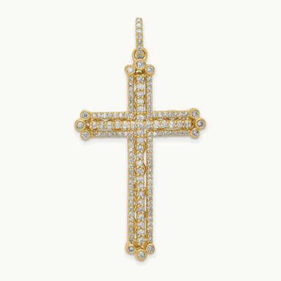 Diamond Budded Cross Pendant, 14K