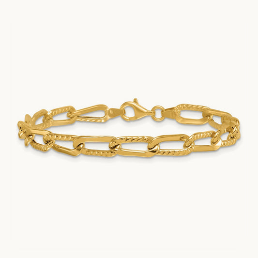 Polished and Textured Fancy Link 7.5in Bracelet, 14K