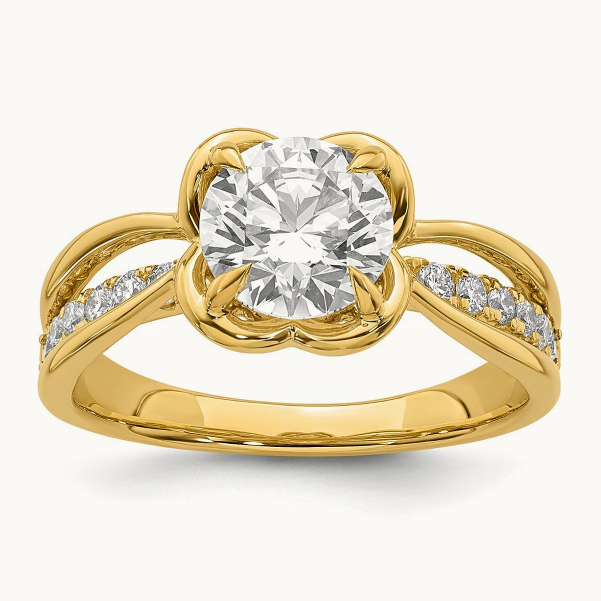 Certified Round Center Lab Grown Diamond VS+ F+ Ring, 14K Yellow Gold