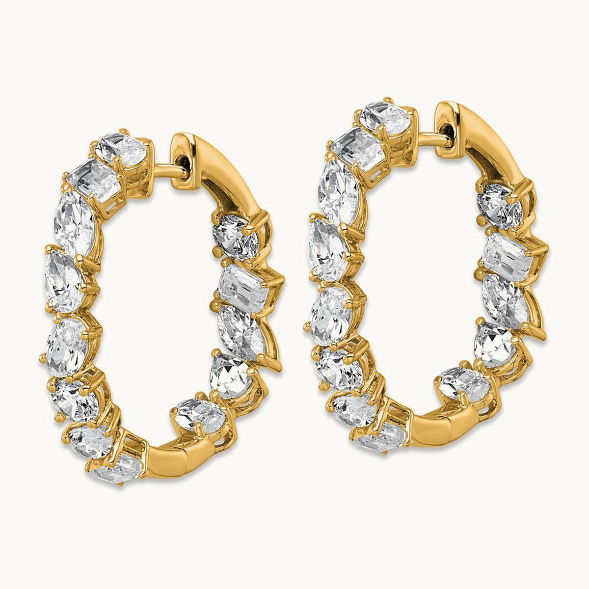 Hinged in/Out Hoop Earrings, 4.50 ct tw Lab-Grown Diamond — 14K Yellow Gold