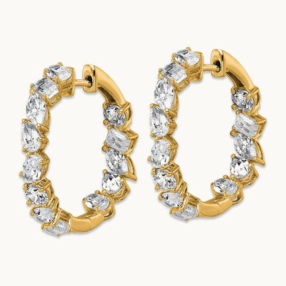 Hinged in/Out Hoop Earrings, 4.50 ct tw Lab-Grown Diamond — 14K Yellow Gold