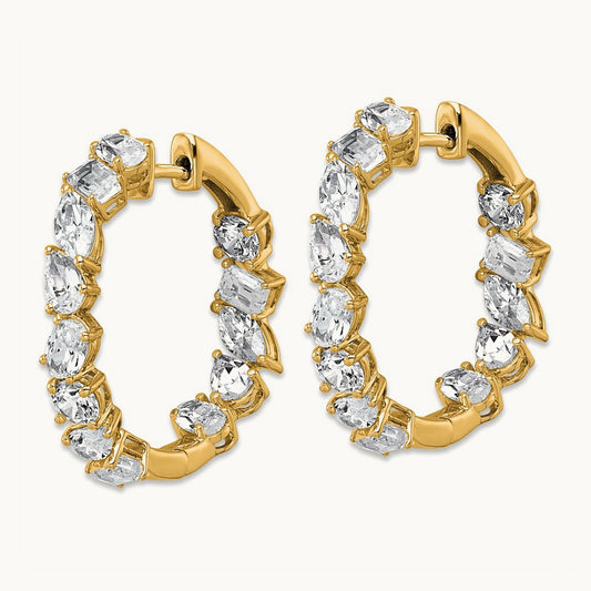 Hinged in/Out Hoop Earrings, 4.50 ct tw Lab-Grown Diamond — 14K Yellow Gold