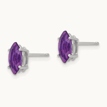 8x4mm Amethyst Marquise Stud Earring, 14K White Gold