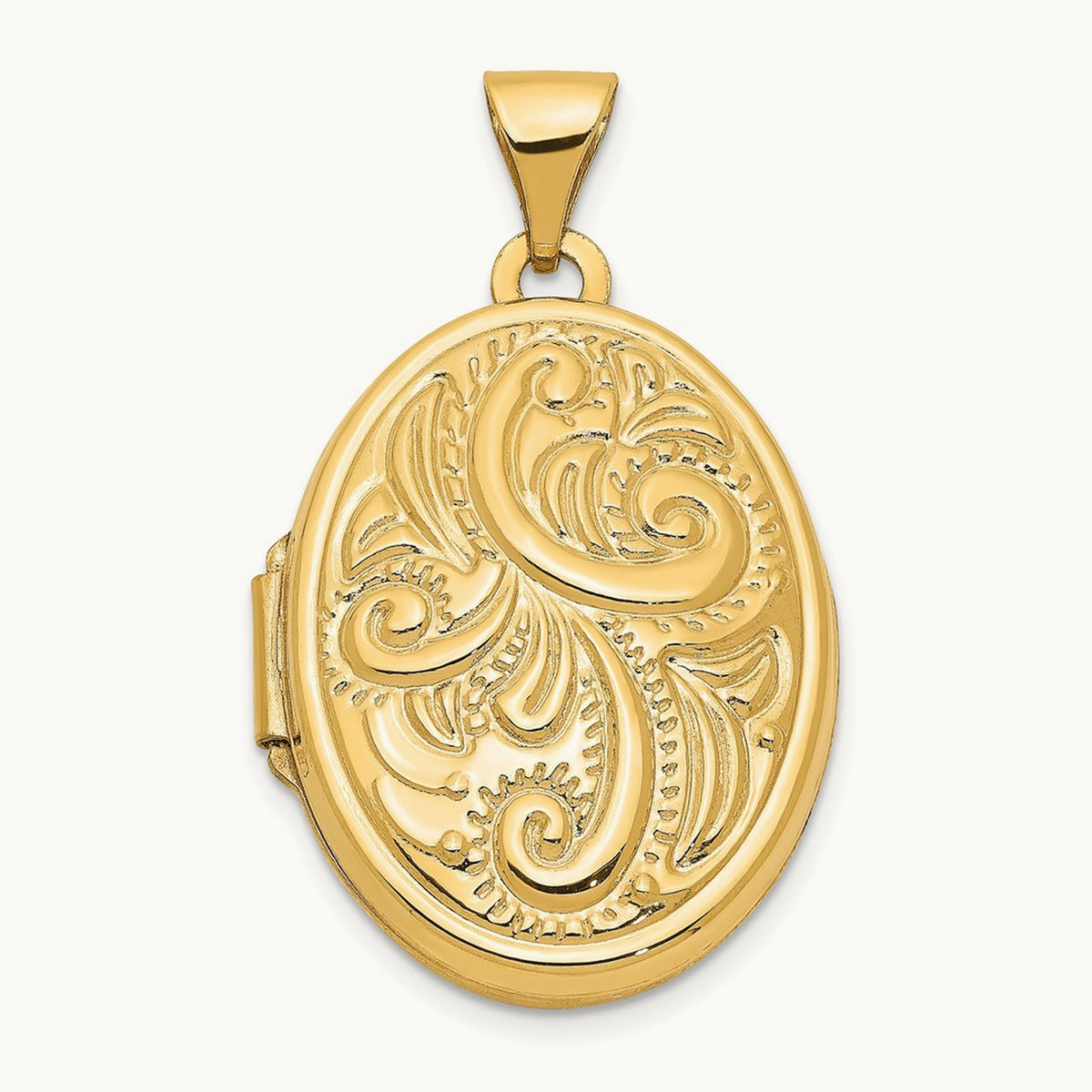 Domed Scroll Design Oval Locket, 14K