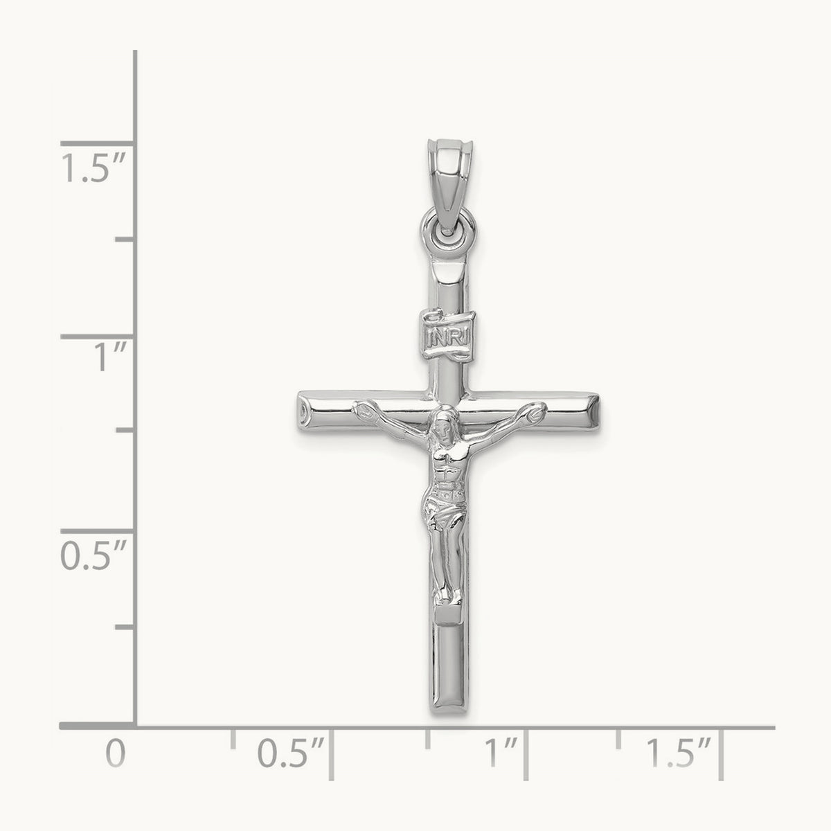 Hollow Crucifix Pendant — 14K White Gold
