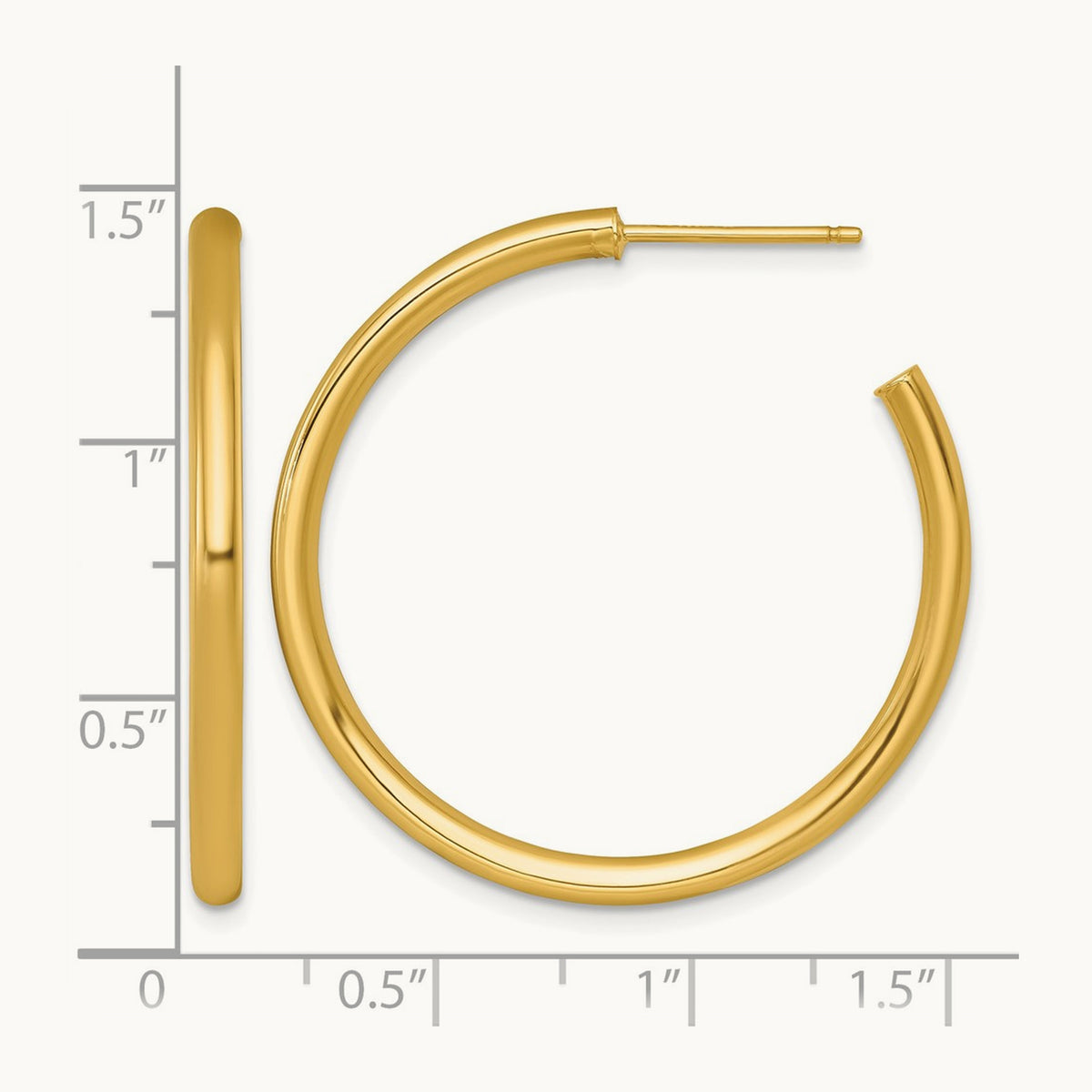 2.5 x Polished Post Hoop Earrings — 14K Yellow Gold