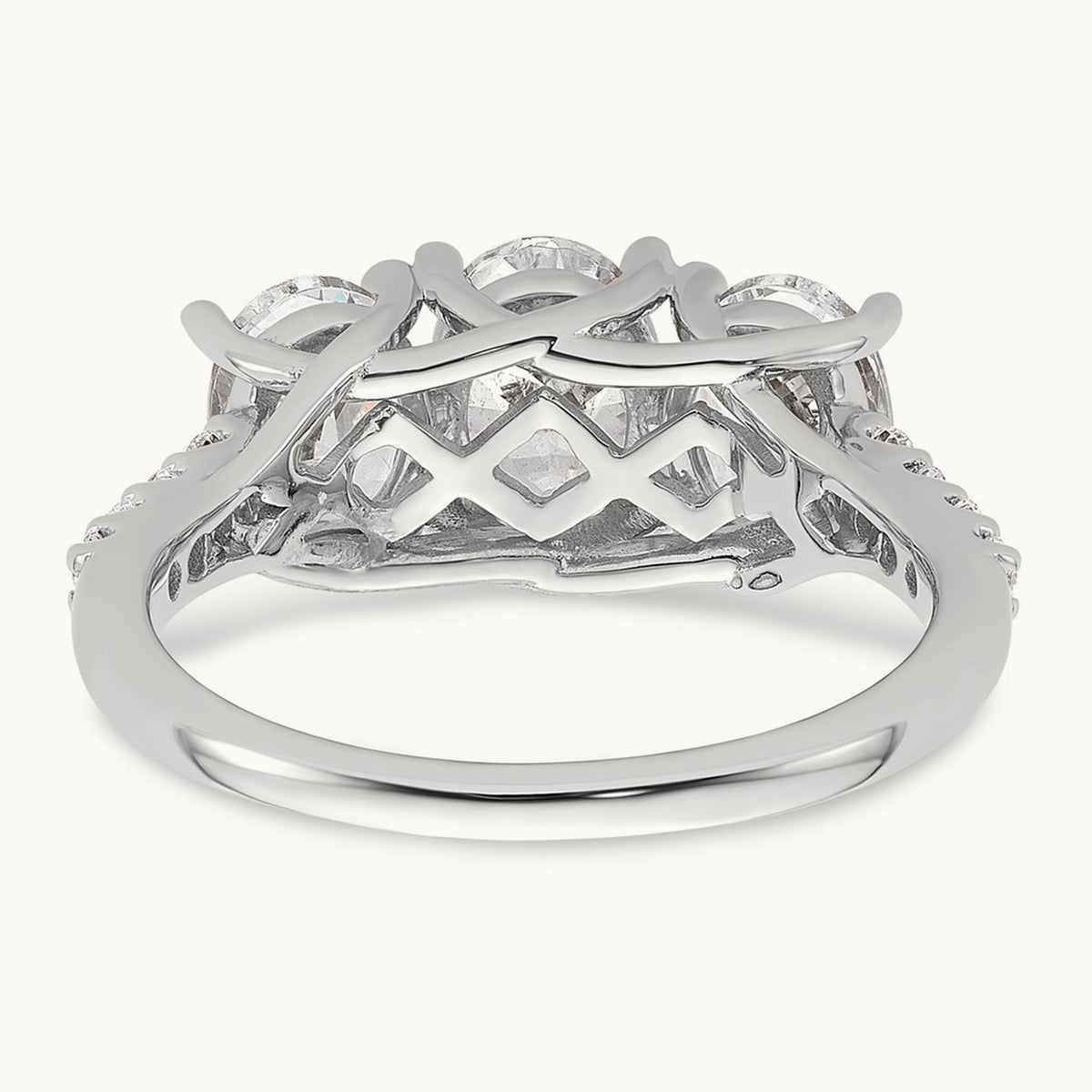 Oval Center Semi-Mount 3 Stone Engagement Ring, 0.10-0.25 ct tw Lab-Grown Diamond — 1/5 ct, 14K White Gold