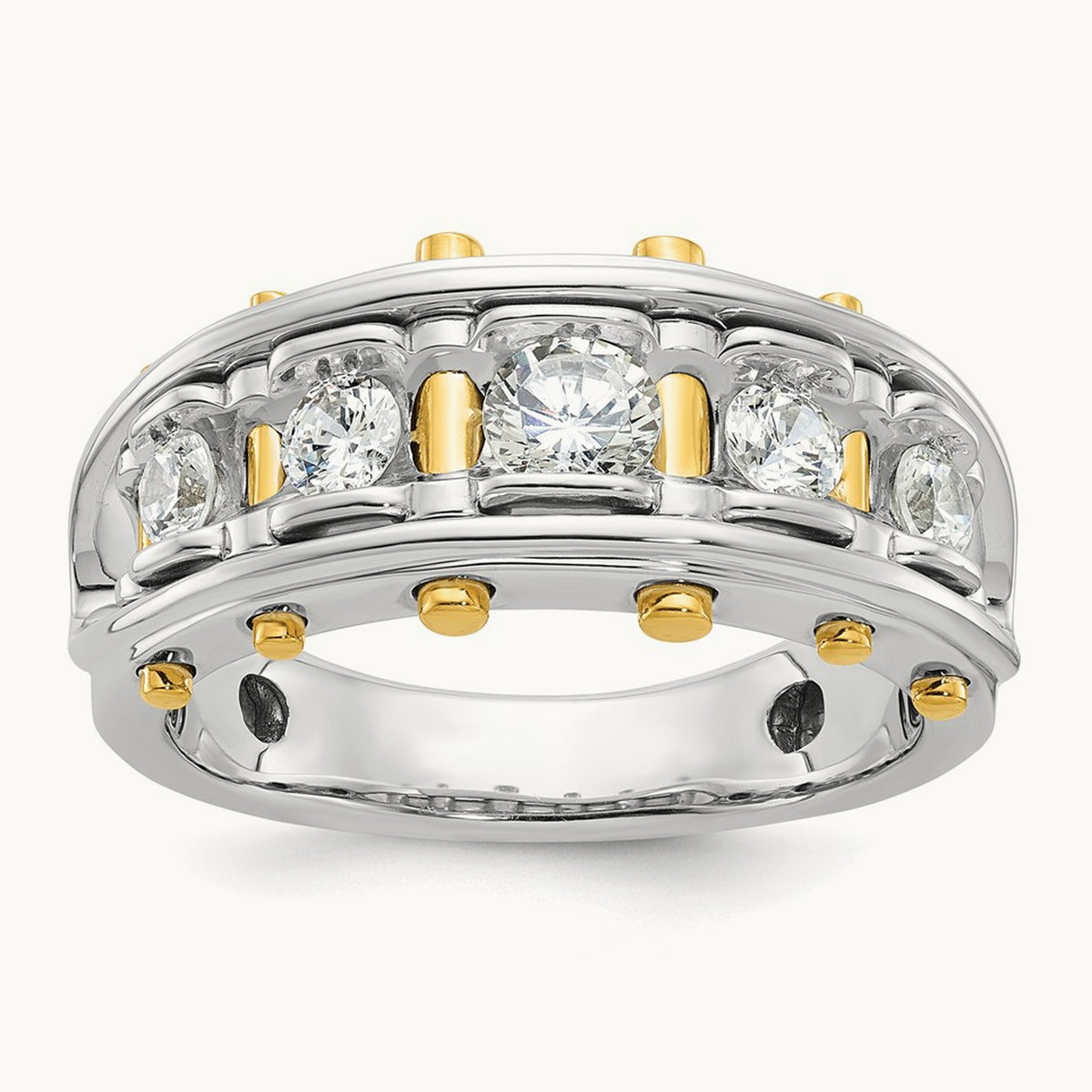 IBGoodman Men's Polished and Cut-Out 5-Stone Dia Ring, 14K Two-tone