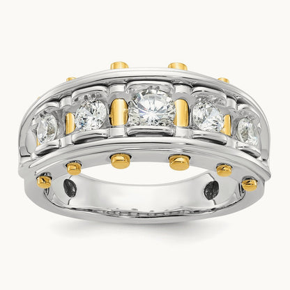IBGoodman Men's Polished and Cut-Out 5-Stone Dia Ring, 14K Two-tone