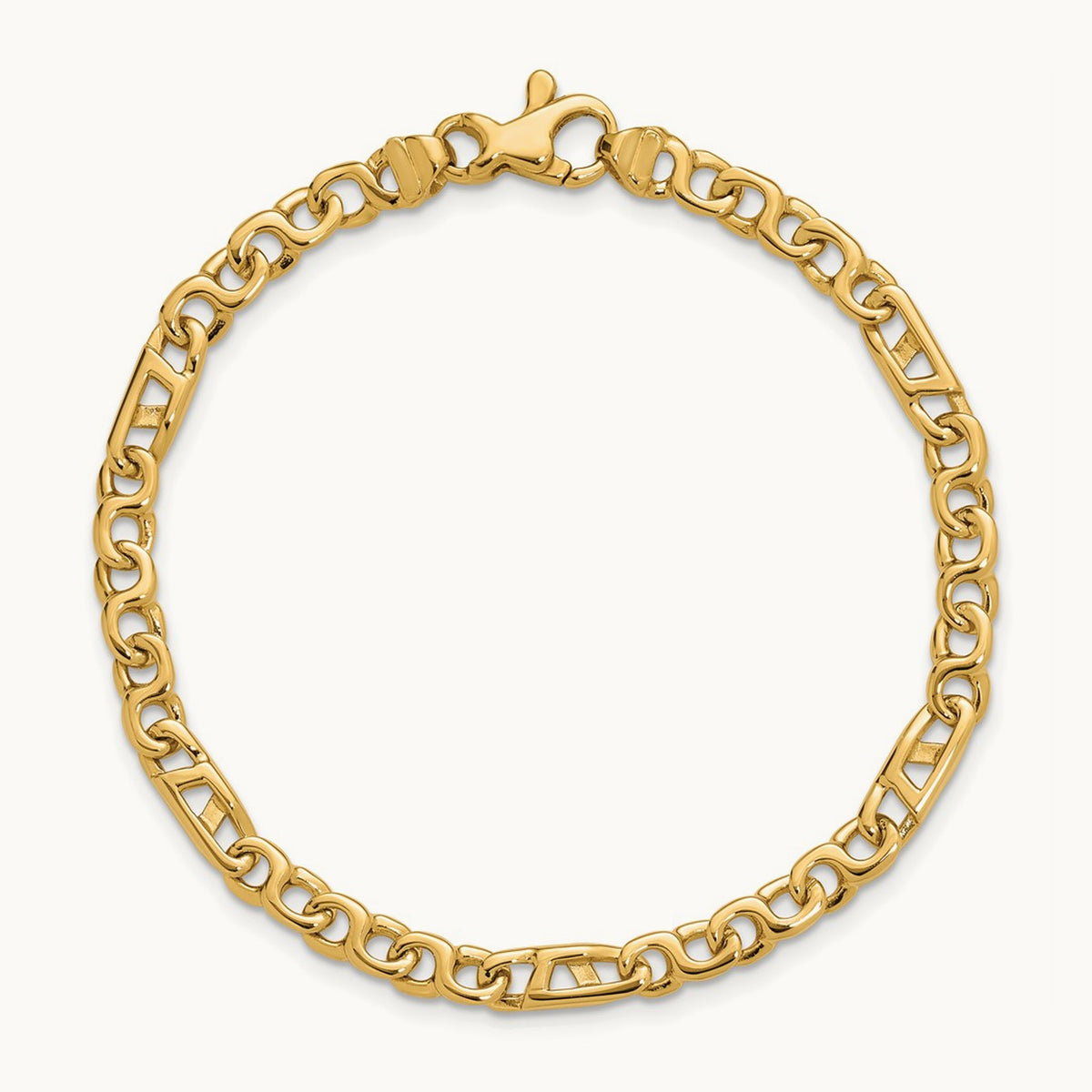 Hand Polished Fancy Link Bracelet, 4.3mm, 14K