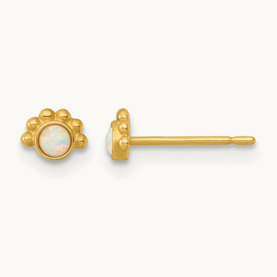 Polished and Beaded Created Opal Post Earrings, 14K