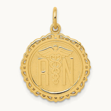 RN Registered Nurse Disc Charm, 14K