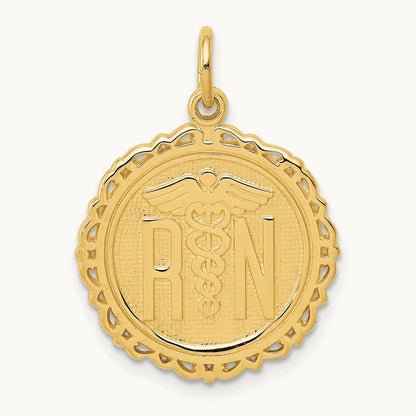 RN Registered Nurse Disc Charm, 14K