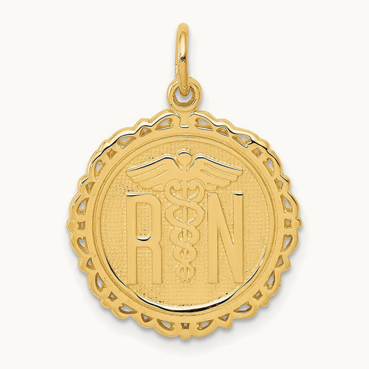 RN Registered Nurse Disc Charm, 14K