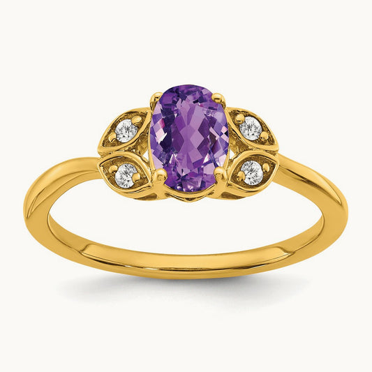 Amethyst and Diamond Ring — 14K Yellow Gold, 7