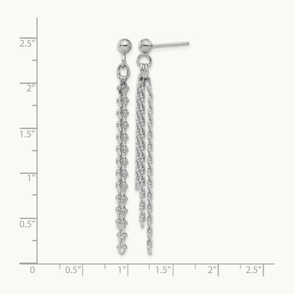 Rh-plated Polished 3-Strand Post Dangle Earrings, Sterling Silver — Leslie's