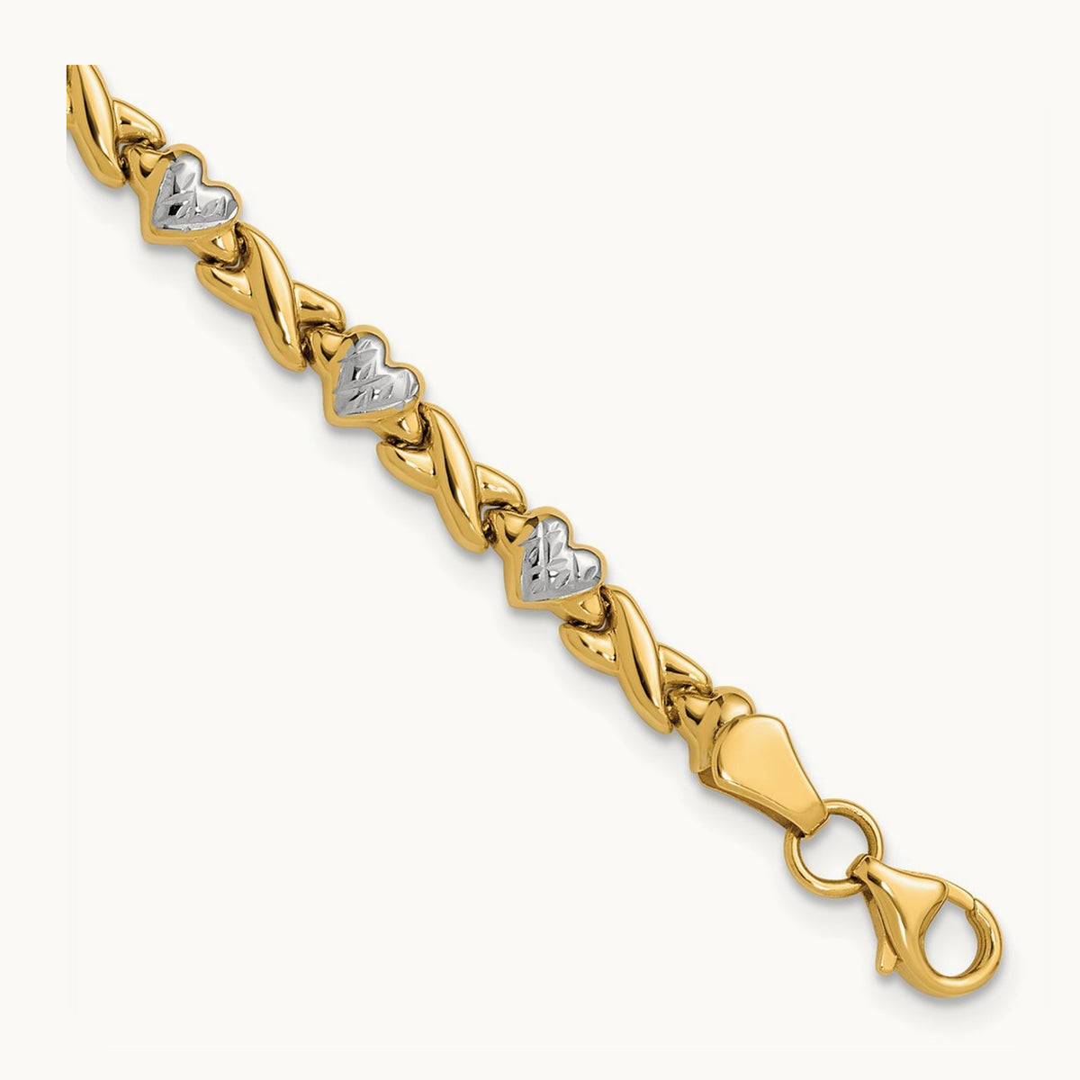 Polished Heart and X Bracelet with rhodium — 7mm