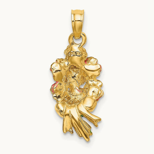 Enameled Bouquet of Pink Roses, 14K