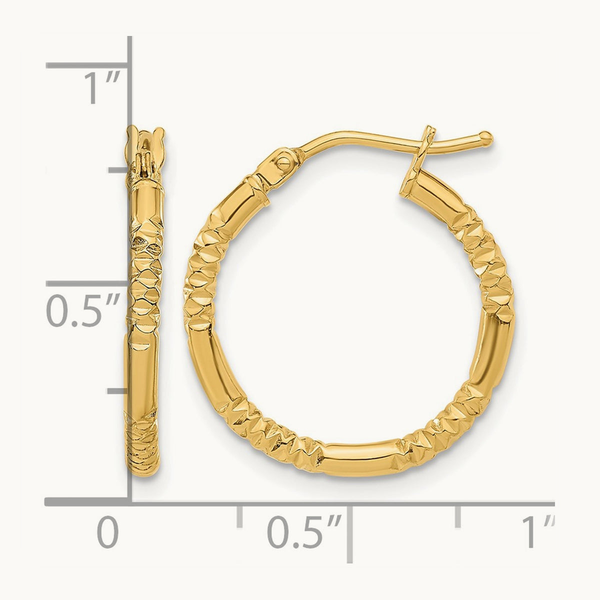 Polished and Textured Hoop Earrings, 14K — Leslie's