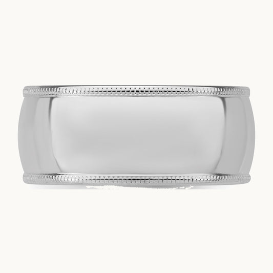 Sterling Silver Rhodium-plated 9mm Comfort Fit Milgrain Band