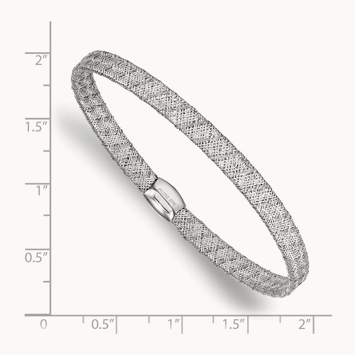 w/White RH-plating Fancy Stretch Bangle Bracelet, 14K — Leslie's
