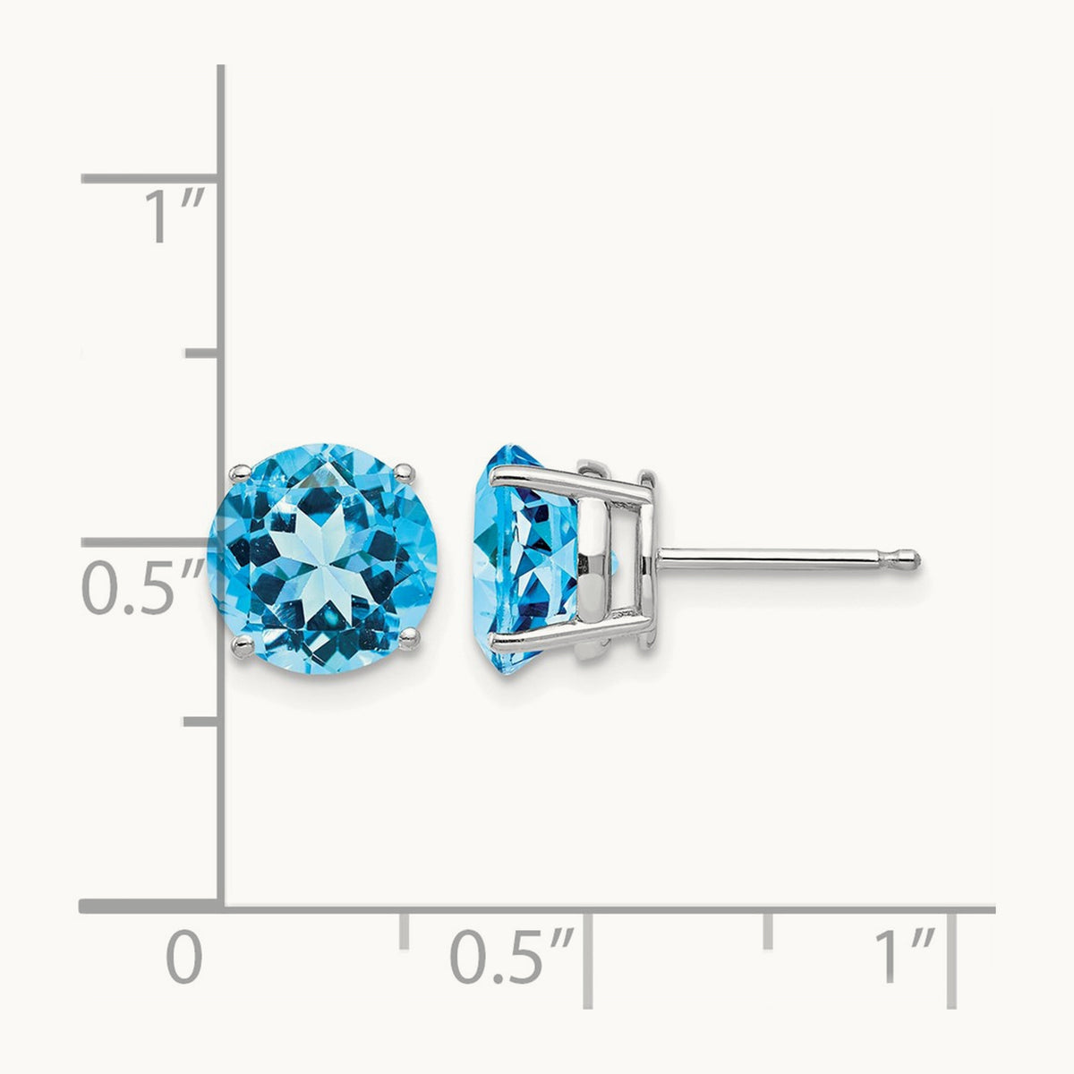 Blue Topaz Earrings, 8mm, 14K White Gold