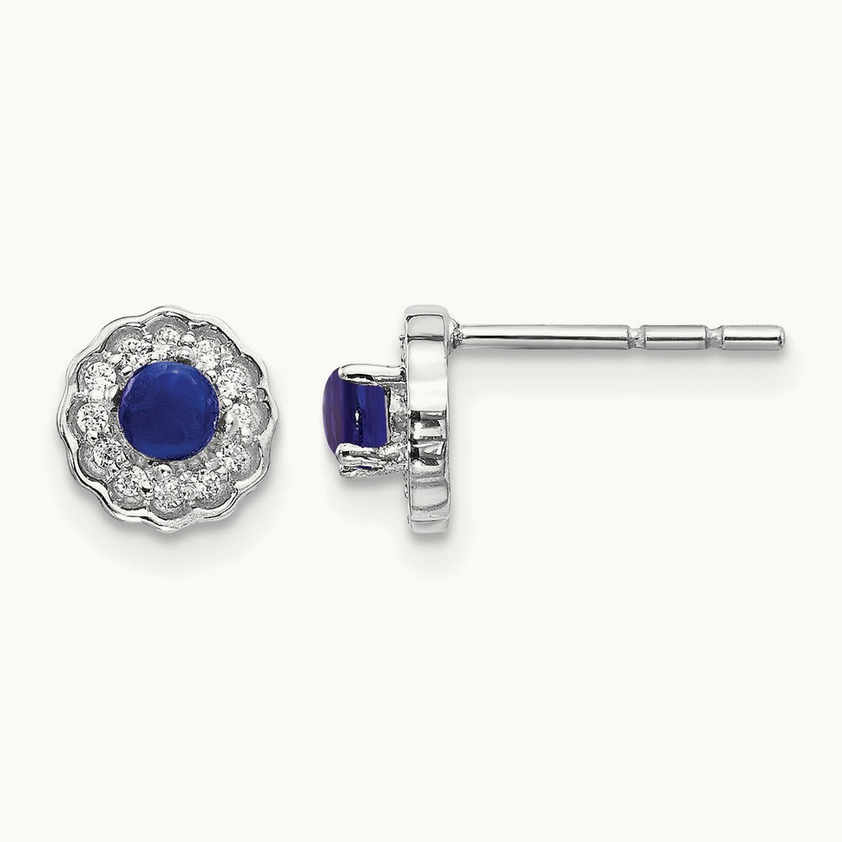 Diamond and Cabochon Sapphire Earrings, 14K White Gold