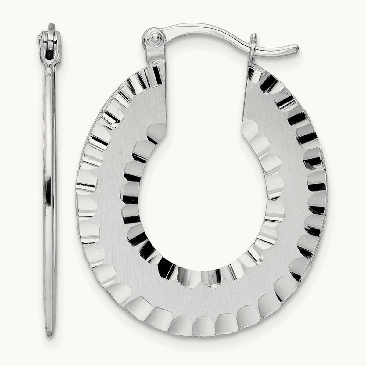 Radiant Essence SS Rhod-plated Brushed D/C Hoop Earrings — Leslie's
