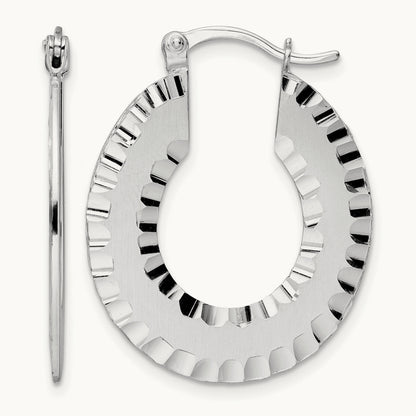 Radiant Essence SS Rhod-plated Brushed D/C Hoop Earrings — Leslie's