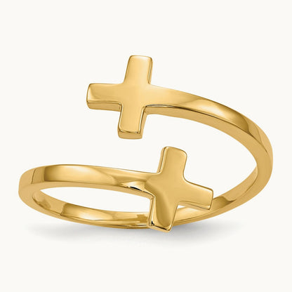 Polished Double Cross Ring — 14K Yellow Gold, 7