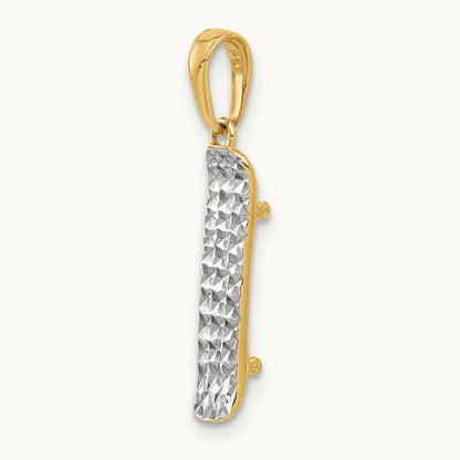 D/C Skateboard Pendant, 14K with White Rhodium