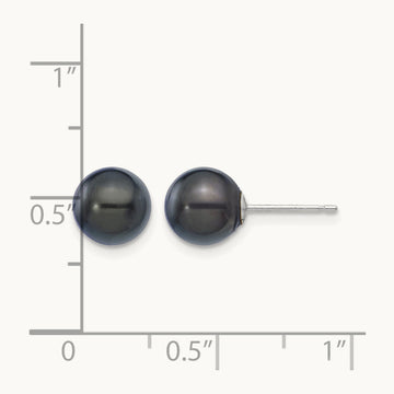 7- Round Black Saltwater Akoya Cultured Pearl Earrings, 8mm, 14K White Gold